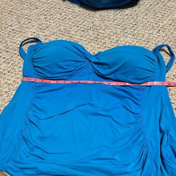 La Blanca Island Goddess Over The Shoulder Sweetheart Tankini Blue Plus Size 22W - Picture 9 of 10